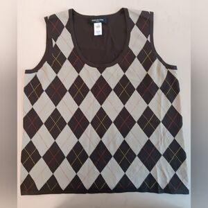 Jones New York - Argyle Sweater Tank Vest - Bwn/Tan & Ylw/Red - 1X